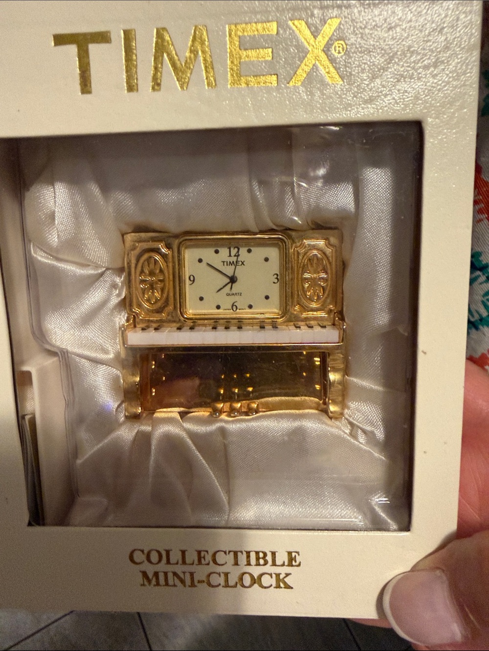 Vintage never used or opened Timex Gold tone Collectible Mini-Piano Clock